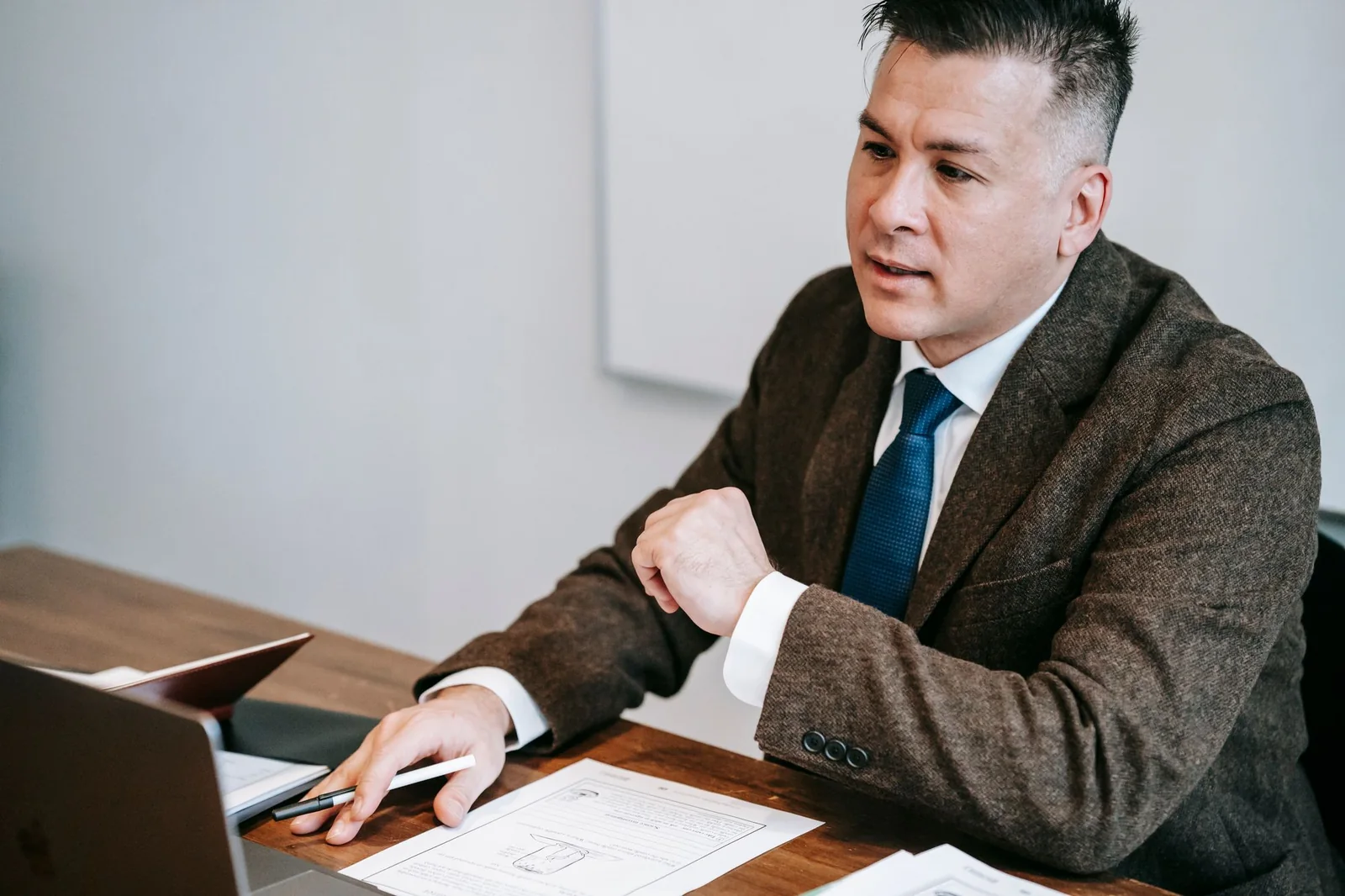 Professional reviewing an international financial transaction